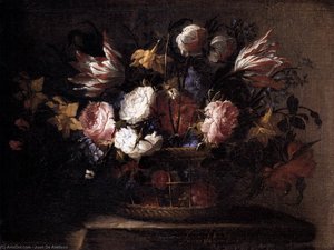 Still-life With A Basket Of Flowers — Juan De Arellano, Baroque
