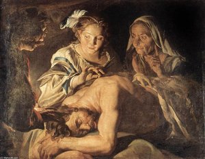 Samson And Delilah — Matthias Stom, Baroque Caravaggism
