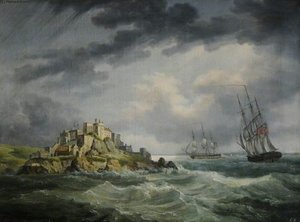 Hm Frigates 'seahorse' And 'cerebus', Off Mont Orgueil Castle, Jerse — John Thomas Serres