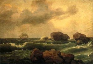 Seascape At Sunset — Thomas Birch