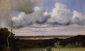 Fontainebleau, Storm Over The Plains — Jean-baptiste-camille Corot, Romantic Landscape Romantic Landscape