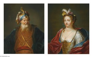 A Turbaned Man In Oriental Dress A Lady In Oriental Dress — Balthasar Beschey