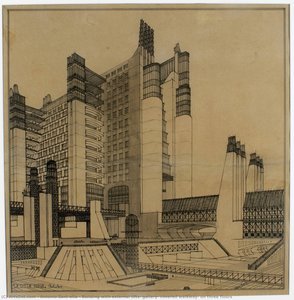 Building With External Lifts, Gallery, Covered Walkway, On Three Floors — Antonio Sant'elia