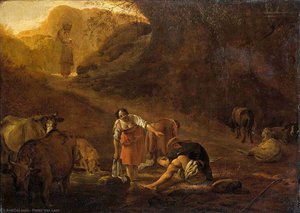 A Shepherd And Laundresses At Source — Pieter Boddingh Van Laer