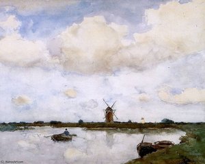 Mill At The Lake Sun — Jan Weissenbruch