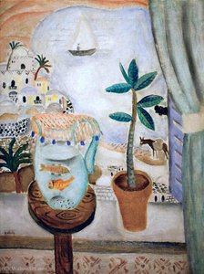 Red Fishes Near Of My Window, (1957) — Reuven Rubin