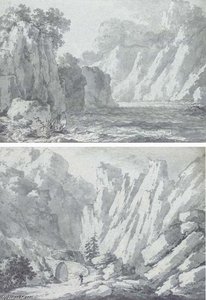 The Lac D'altdorf, Switzerland; Cascade Between Cliffs; And A Mountain Path — Claude Louis Chatelet