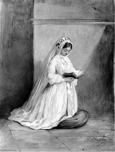 Girl In Confirmation Dress At Prayer — Charles Chaplin