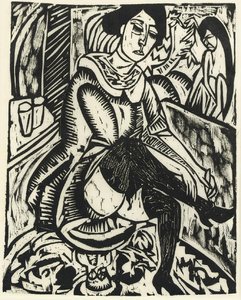 Woman Buttoning Shoes — Ernst Ludwig Kirchner, Expressionism