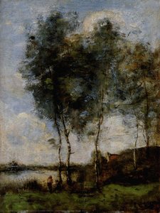 Fisherman At The River Bank — Jean-baptiste-camille Corot, Realism