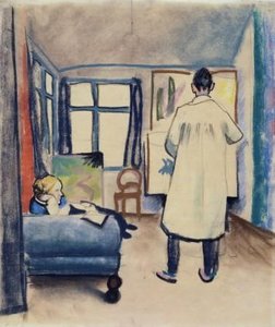 Franz Marc And Maria In The Studio, Pastel, Lenbachhaus, Munich — August Macke, Expressionism