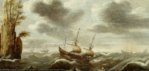 Dutch Ships In A Rough Sea — Cornelis Verbeeck
