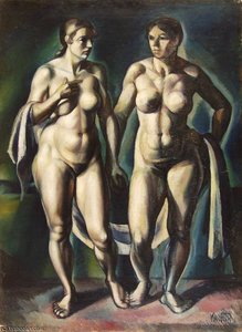 Two Standing Nudes With Drapery — Janos Kmetty