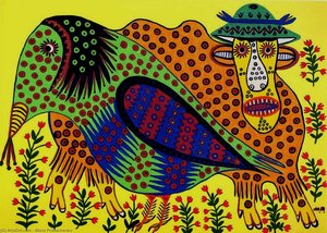 Wild Bull And Raven Are Friends — Maria Primachenko, Naive Art/primitivism