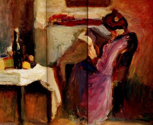 Liseuse en robe violette Huile sur Toile Reims, Musée St Denis