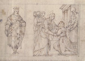 The Visitation of the Virgin to Saint Elizabeth; King Solomon in a Niche at Left