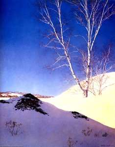 White Birches In The Snow — Maxfield Parrish
