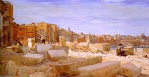 Stonebreakers At Lungotevere, Oil On Canvas — Giovanni Giacometti, Impressionism