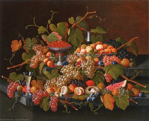Still Life With Fruit And Champagne — Severin Roesen, Dutch Golden Age