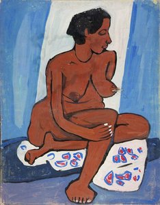 Seated Female Nude With Flowered Drape — William H. Johnson