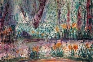 Forest Lake With Yellow Lilies — Mária Bozóky