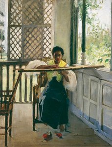 Filipina Embroidering, (painting)
