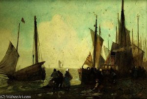 Unloading Fishing Boats On The Quay, Brittany — Hector Caffieri