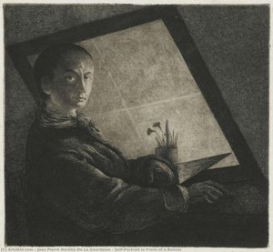 Self-Portrait in Front of a Banner