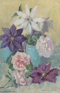 Clematis And Peonies In A Vase — Arthur Henry Church
