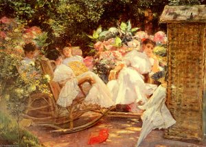 Y Ladies In A Garden — José Villegas Cordero, Impressionism