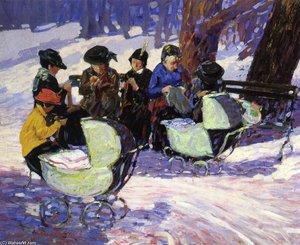 Knitting For The Soldiers: High Bridge Park — George Benjamin Luks