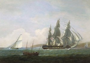 A Frigate Running Under Full Sail, With A Cutter And A Lugger Off The West Country — Thomas Luny