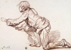 Study For 'the Paralytic'. Study Of A Boy Resting On One Knee — Жан Батист Грез