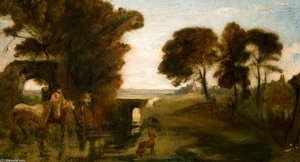 Horses And Figures At A Ford — Peter De Wint