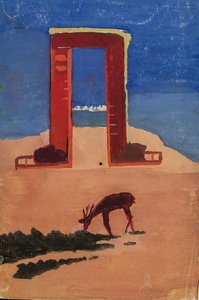 [Red doorway and deer]