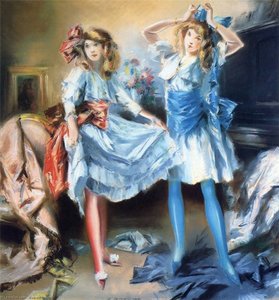 Two Girls Dressing For A Party — Everett Shinn