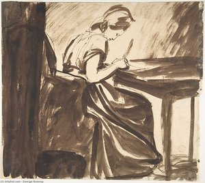 Lady Seated At A Table — George Romney