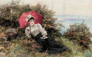 A Young Woman Reading By The Sea