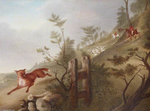 Hunting Scene - A Fox Followed By Hounds And Huntsmen In Full Cry — Richard Barrett Davis
