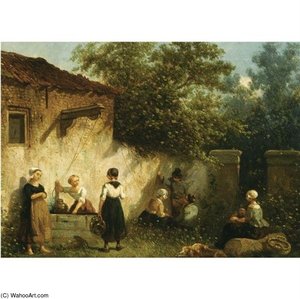 Washerwomen In A Yard — Salomon Leonardus Verveer