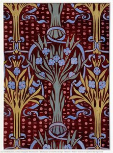 Wallpaper Or Textile Design, Ribboned Flower-bunch On Spotted Background — Arthur Heygate Mackmurdo