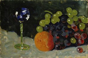 Still Life With Wine Glass, Grapes And Blood Orange — Rudolf Bartels
