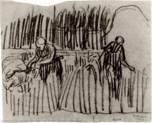 Two Women Working In Wheat Field — Vincent Willem Van Gogh, Post-impressionism
