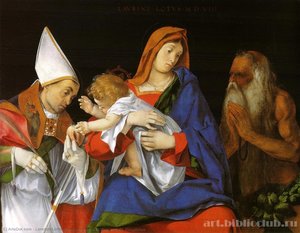 Madonna With A Bishop And St. Onuphrius — Lorenzo Lotto, High Renaissance