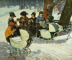 Knitting For The Soldiers High Bridge Park — George Benjamin Luks
