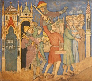 Reconstruction of Medieval Mural Painting, Captivity of Jeholachin King of Israel