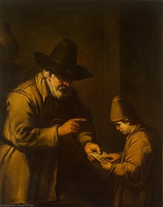 Old man teaching a child to read