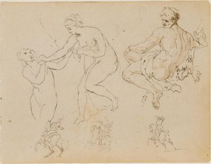 Two Female Nudes; Seated Male Nude; Three Equestrian Figures — Thomas Sully, Baroque