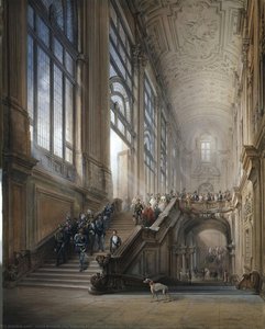 Re Vittorio Emanuele Ii, Cavour, I Ministri E La Corte Scendono Lo Scalone Di Palazzo Madama Dopo L — Carlo Bossoli, Realism