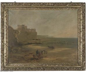 Fisherfolk On A Beach, A Ruined Castle On A Cliff Top Beyond — William Collins